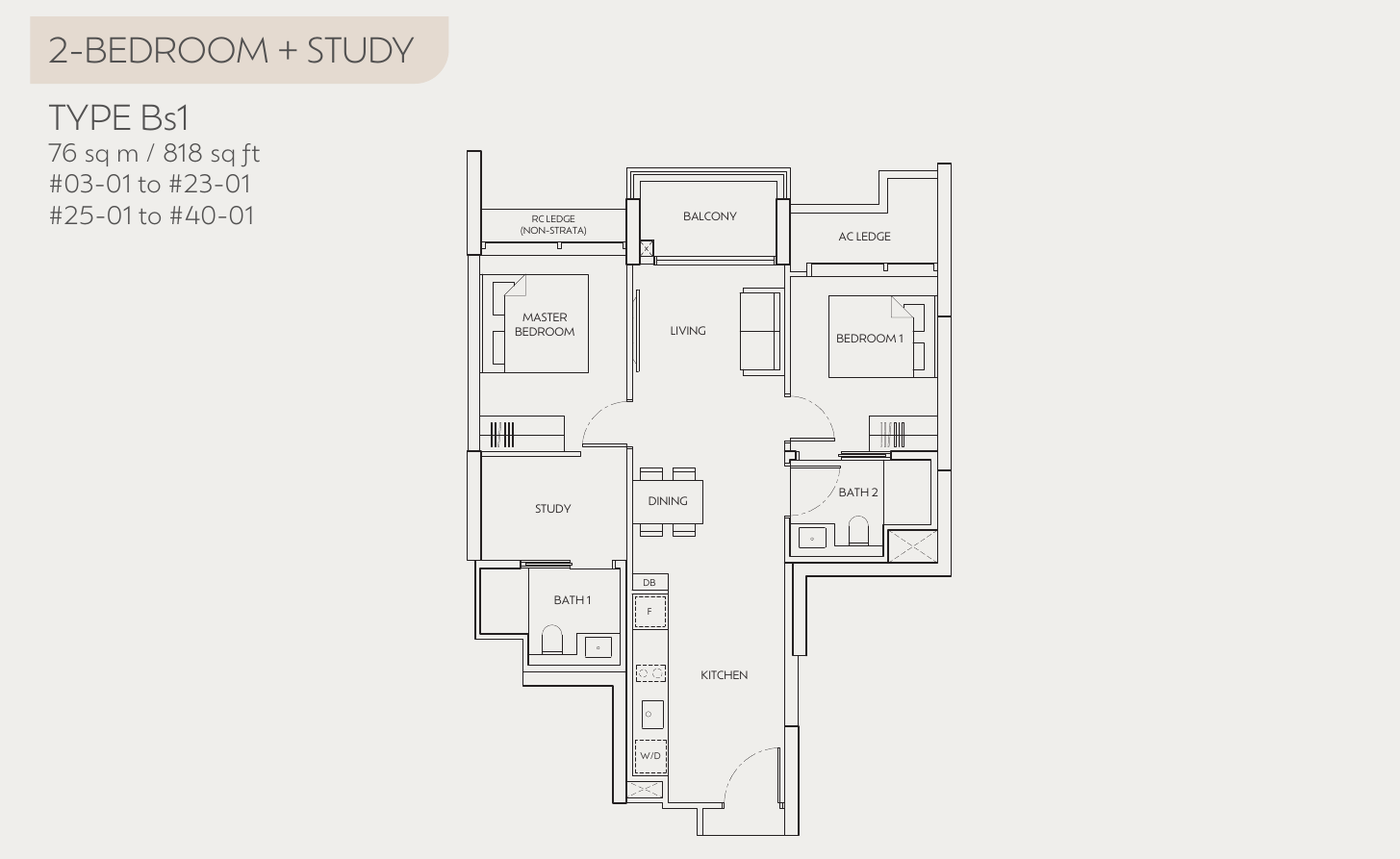 2-Bedroom + Study, Type Bs1